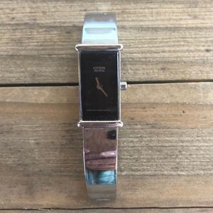 Citizen Eco Drive Silver Stainless Steel Black Face Slimline Watch! GUC